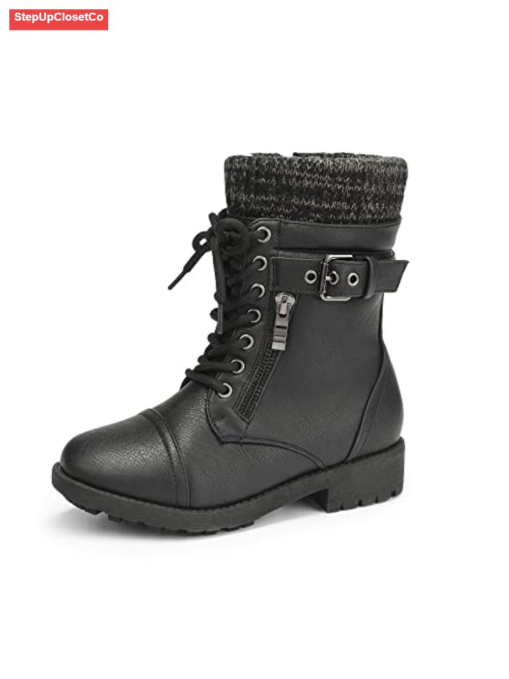 Kids Combat Lace Up Mid Calf Boots Faux Leather Zip